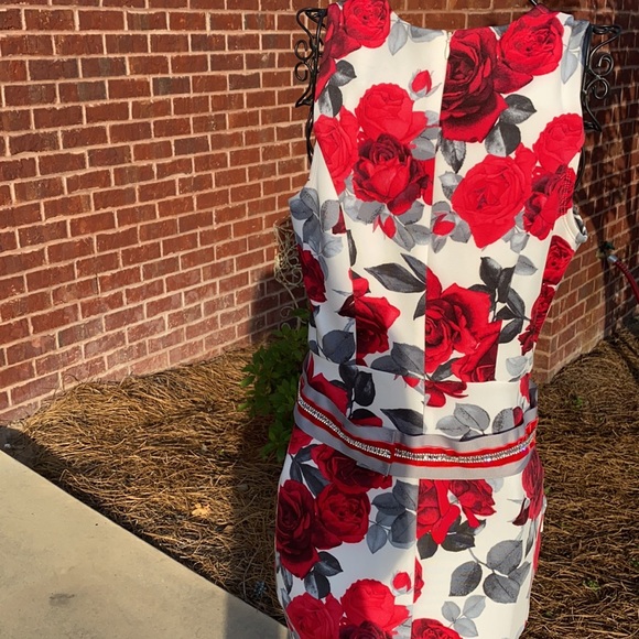 Sweet storm red, grey and rhinestone rose dress M - Picture 5 of 5